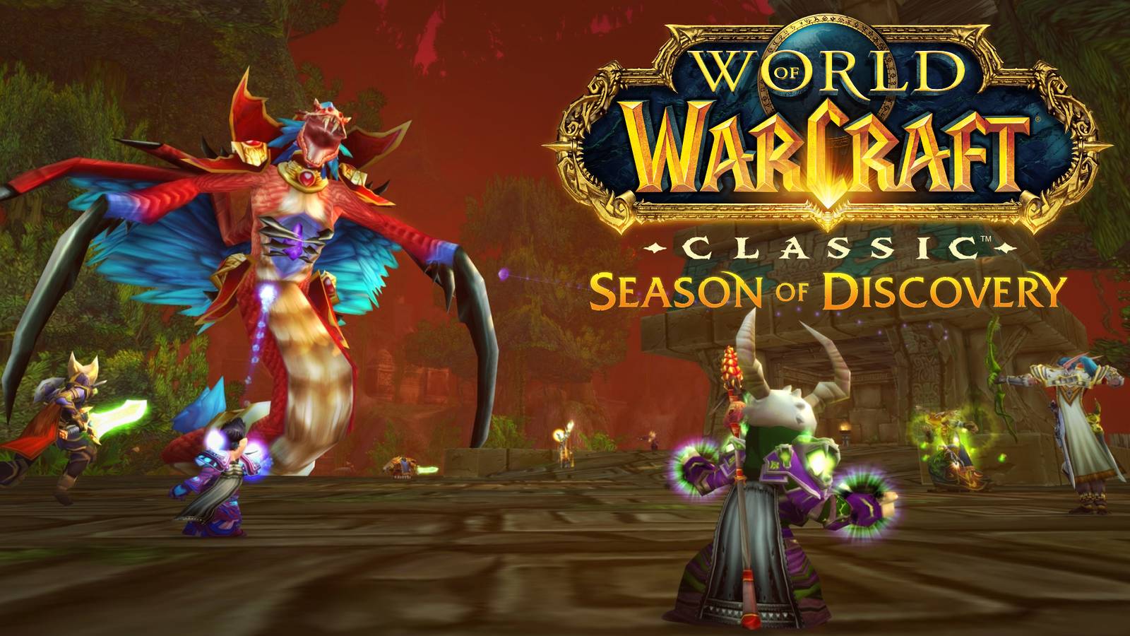 hakkar from zul'gurub in wow classic with the season of discovery logo