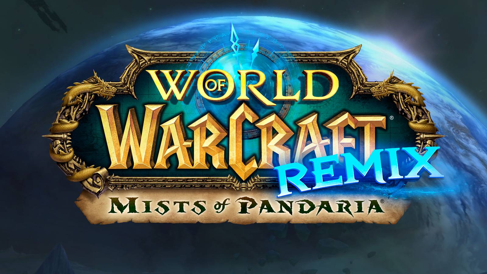 azeroth from above with the wow remix logo on it