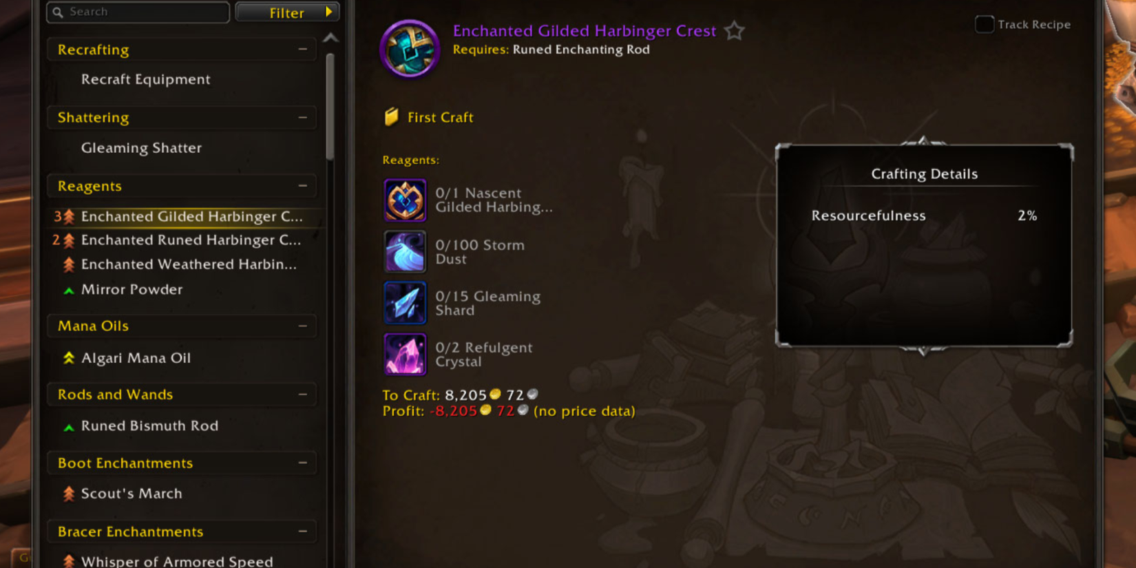 WoW TWW Enchanted Harbinger Crests Enchanting Profession Screen Crafting