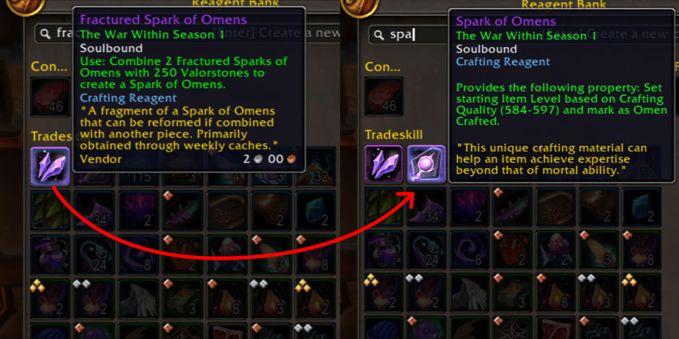 WoW TWW Fractured Spark of Omens Spark Crafting