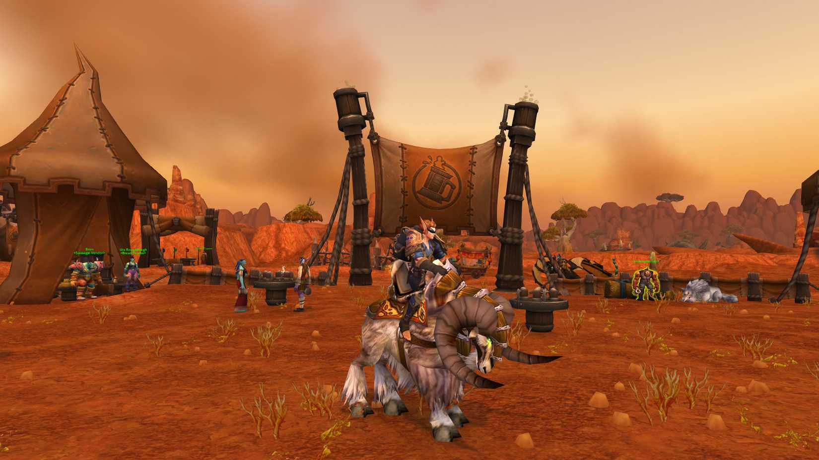 world of warcraft player riding brewfest ram mount