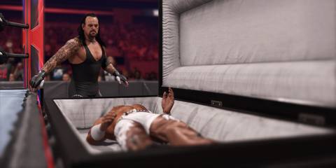 Wrestler in a coffin in WWE 2K24