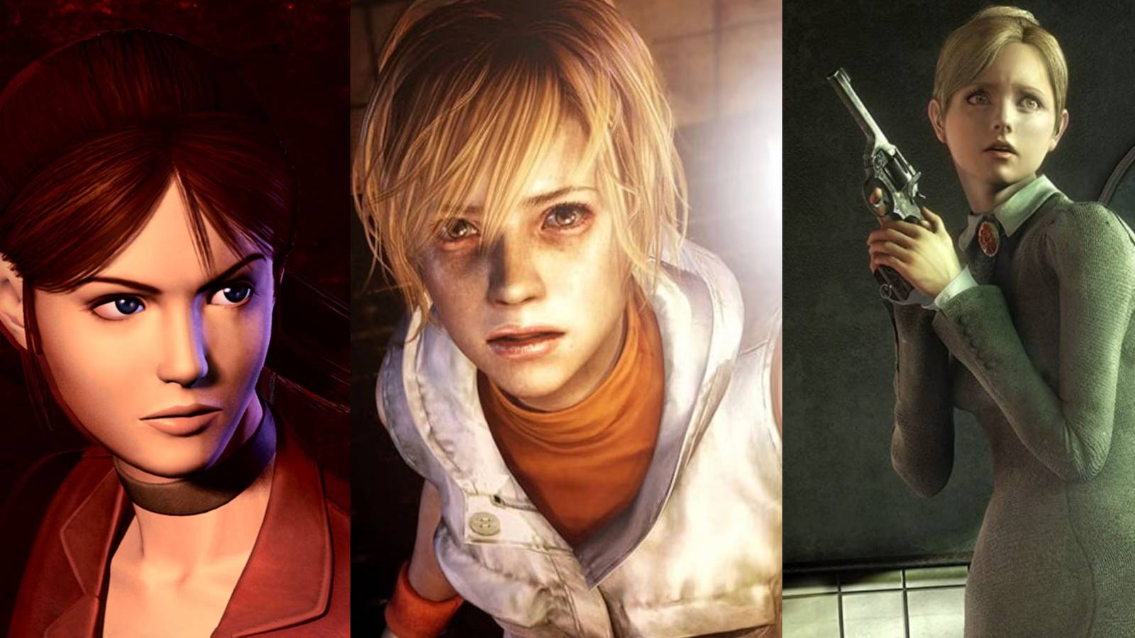 X PS2 Horror Games That Deserve To Be Remade After Silent Hill 2 split image featuring Claire from Code Veronica, Heather from Silent Hill 3 and Jennifer from Rule of Rose
