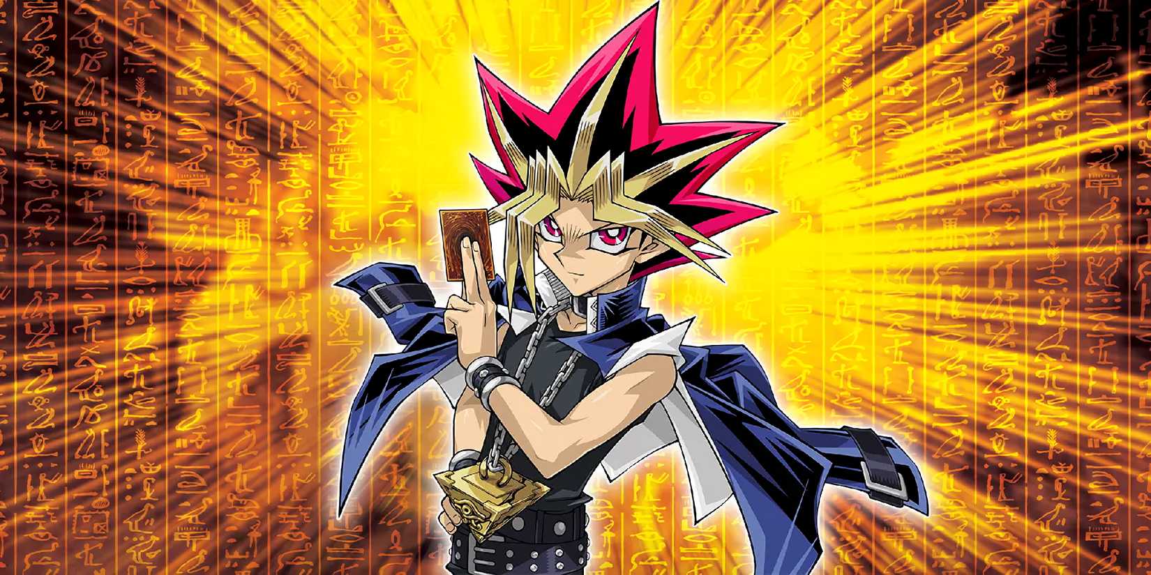 A promotional visual for Yu-Gi-Oh featuring protagonist Yugi Muto.