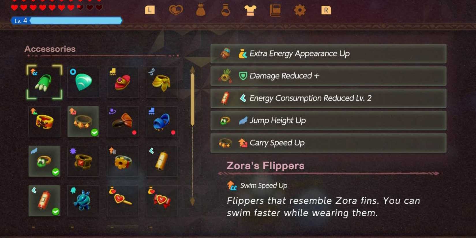 zelda echoes of wisdom accessories menu