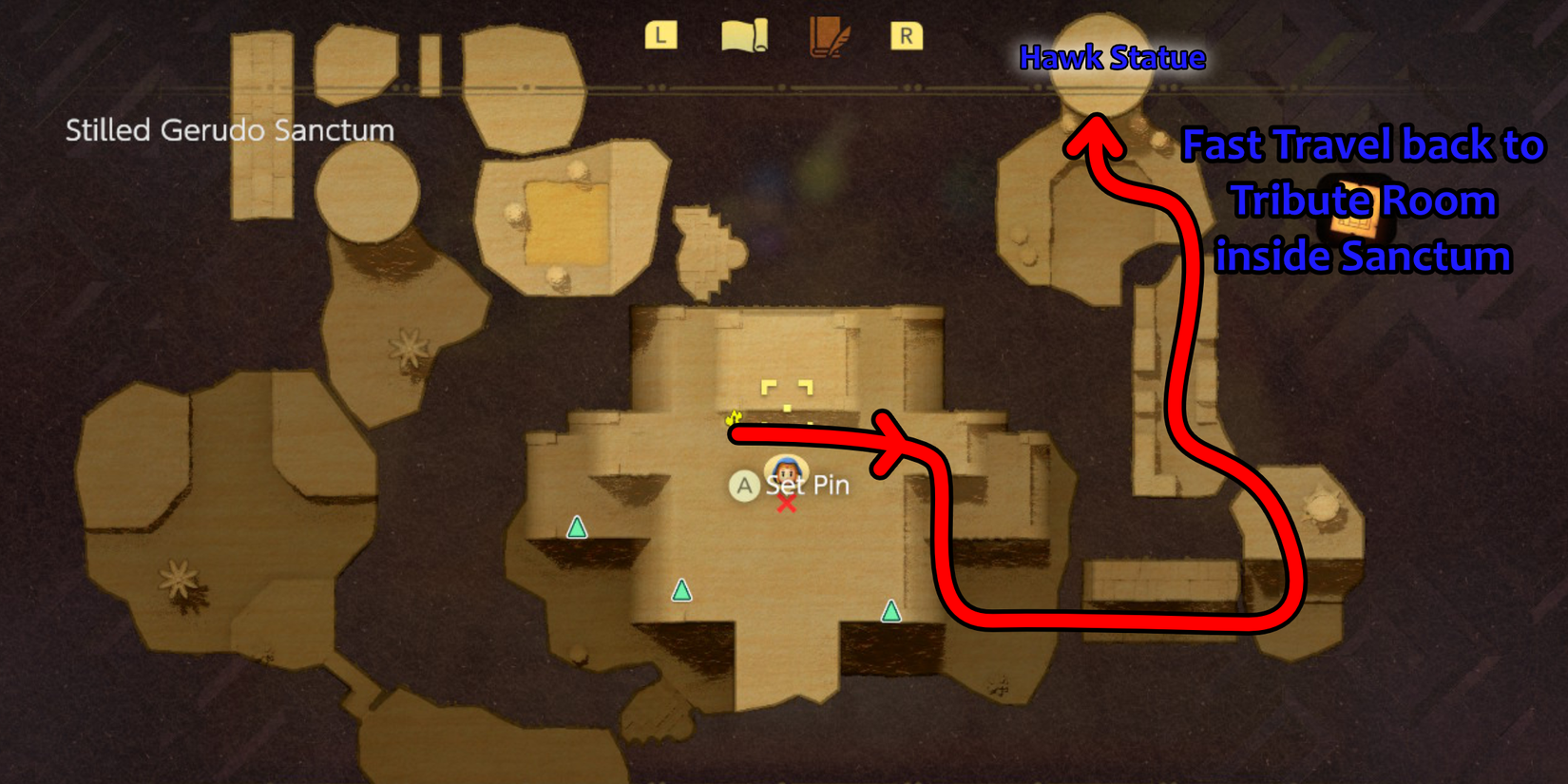 Zelda Echoes of Wisdom Gerudo Sanctum Route Hawk Statue Location Still World