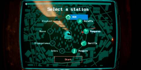 A digital display showing different animal stations