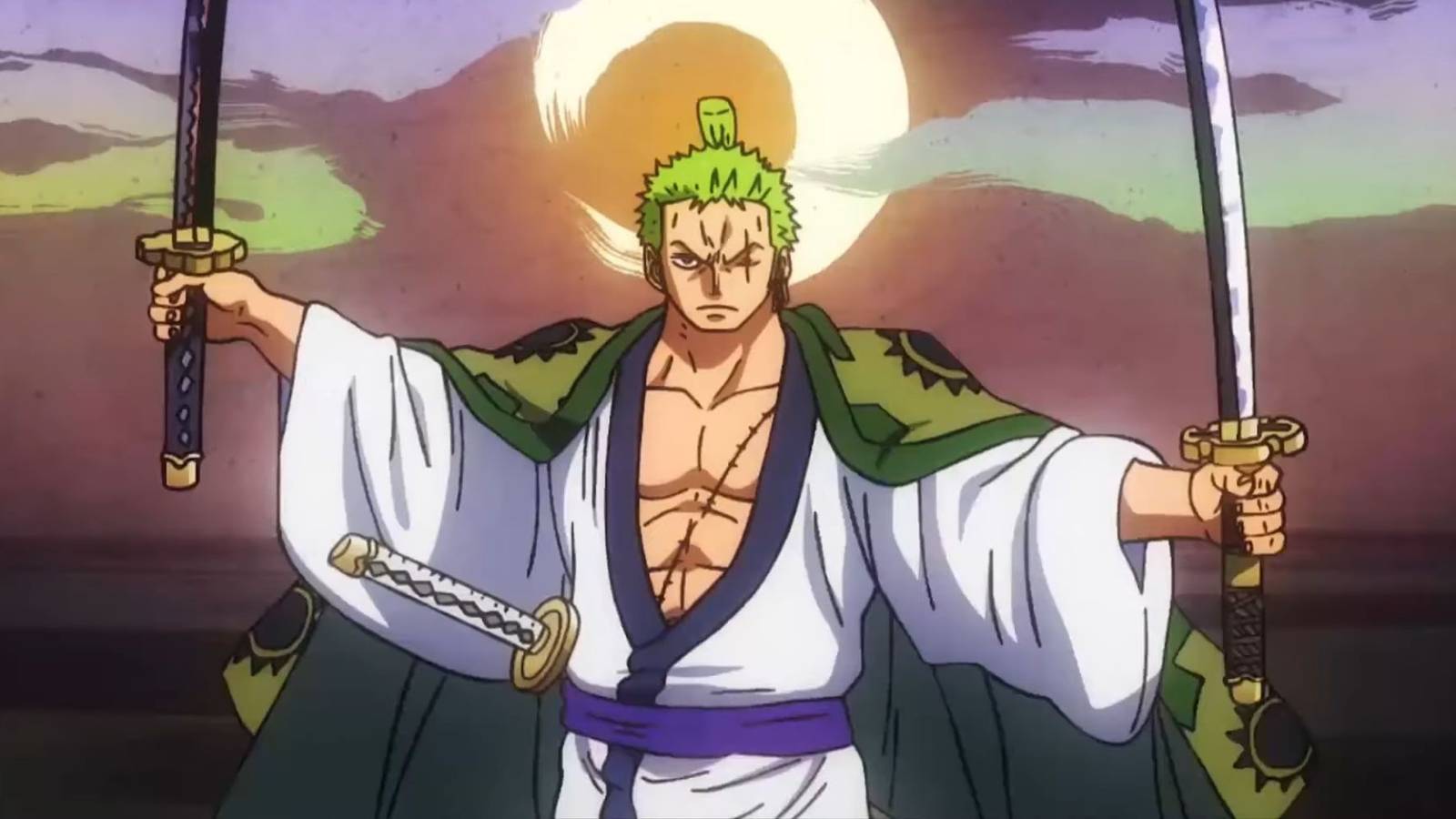 Zoro cuts the screen in the anime eyecatcher for the Wano arc.