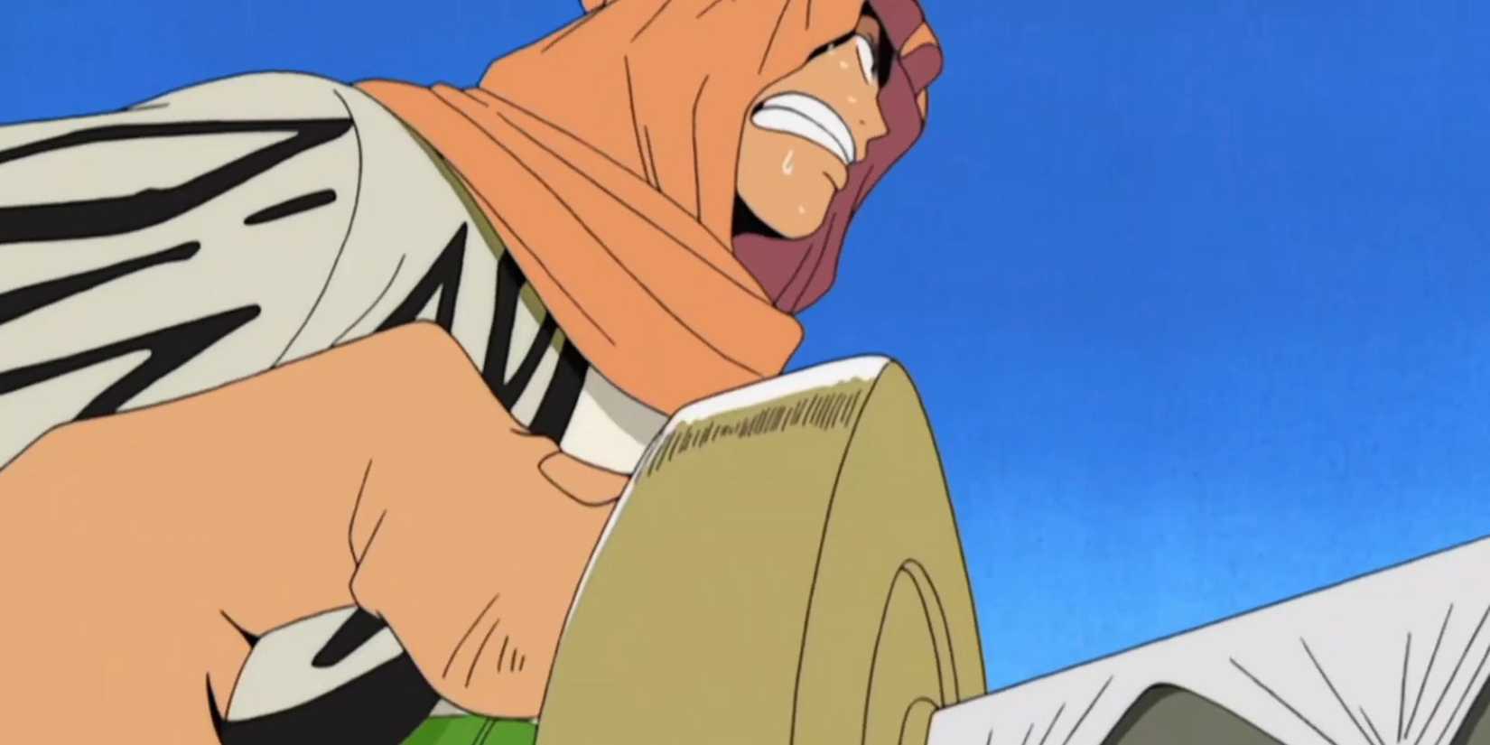 Zoro draws one of his swords in the Arabasta desert.