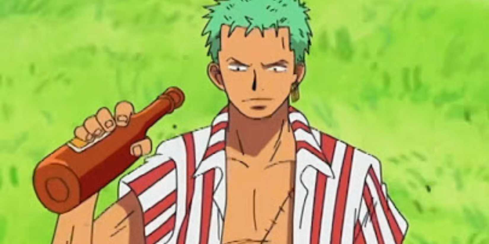 Zoro standing in the middle of the street in the Sabaody Archipelago.