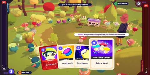 card dance battle screen with four cards shown