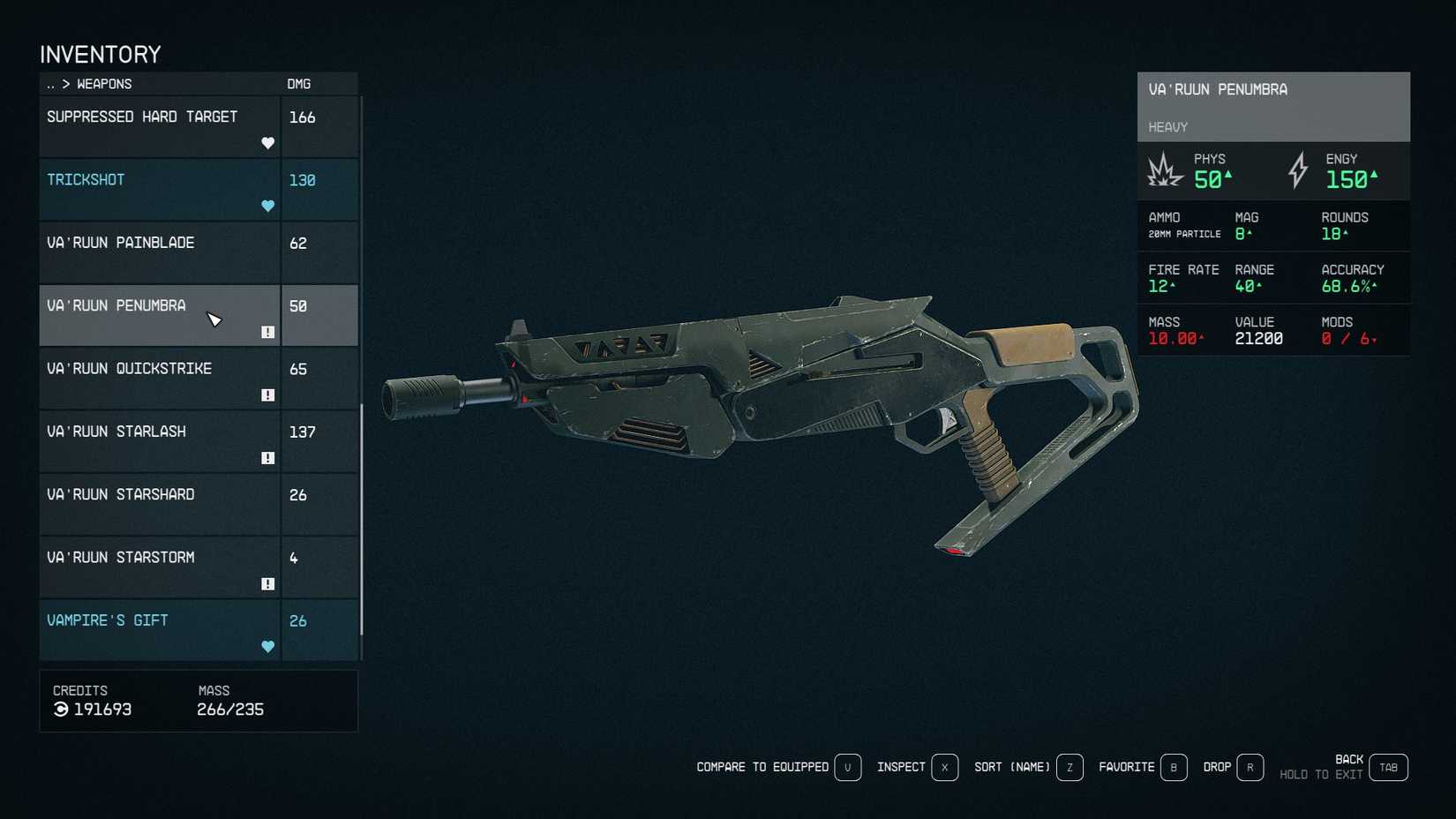 A Penumbra rifle in Starfield Shattered Space