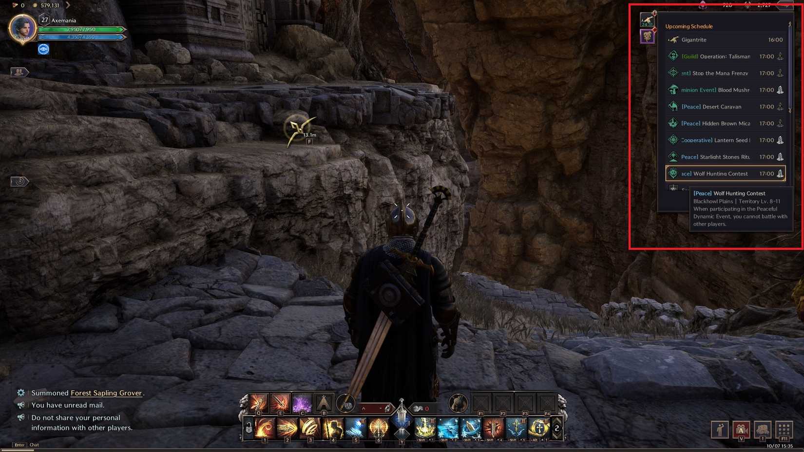 The event schedule list in Throne and Liberty