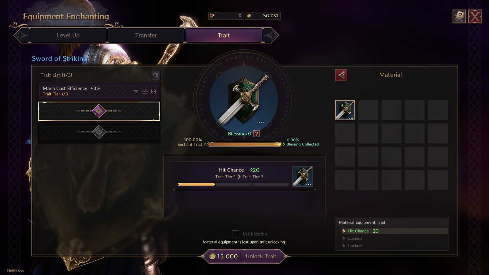 Unlocking a weapon trait in Throne and Liberty