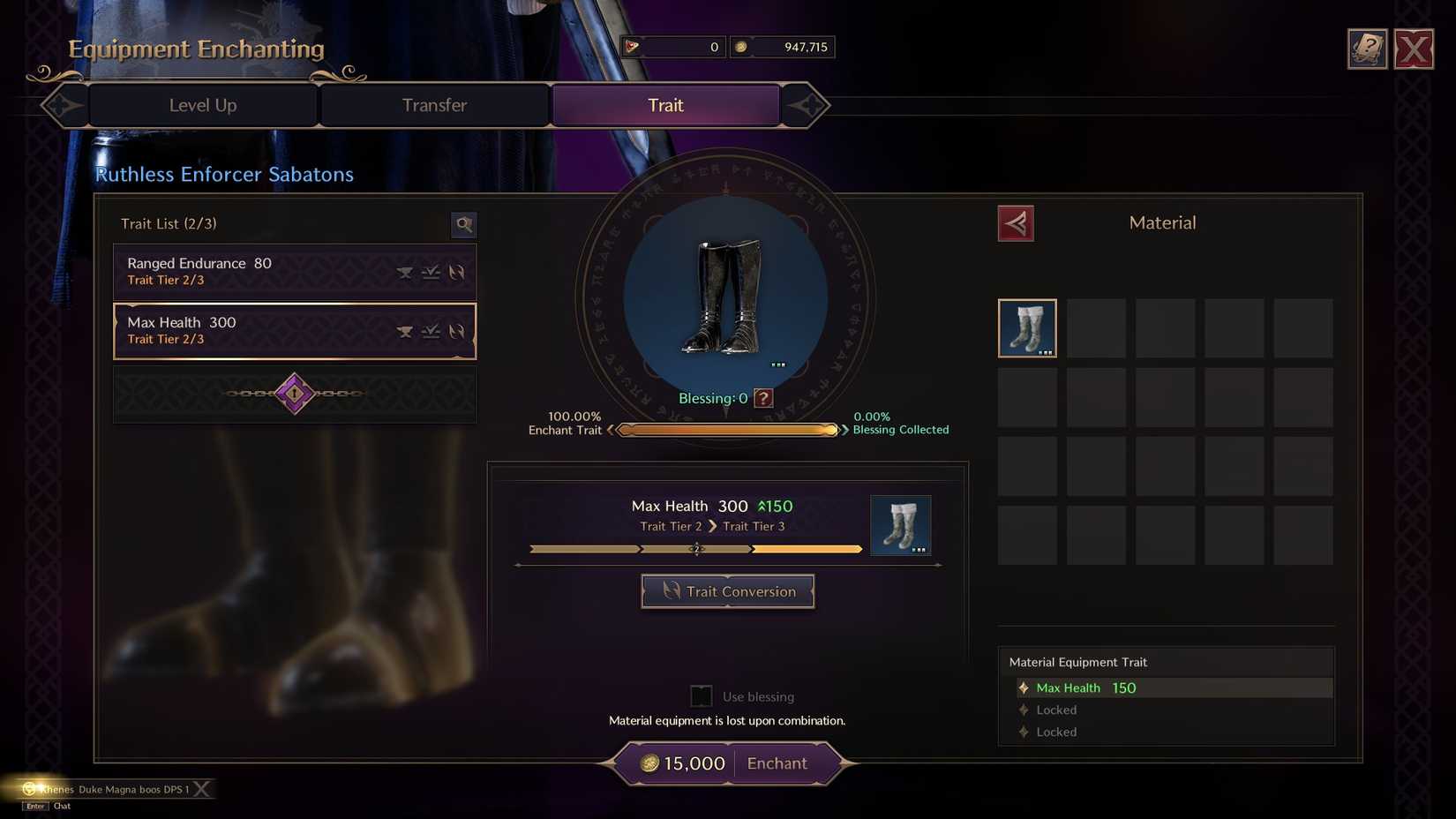 Upgrading a Trait in Throne and Liberty