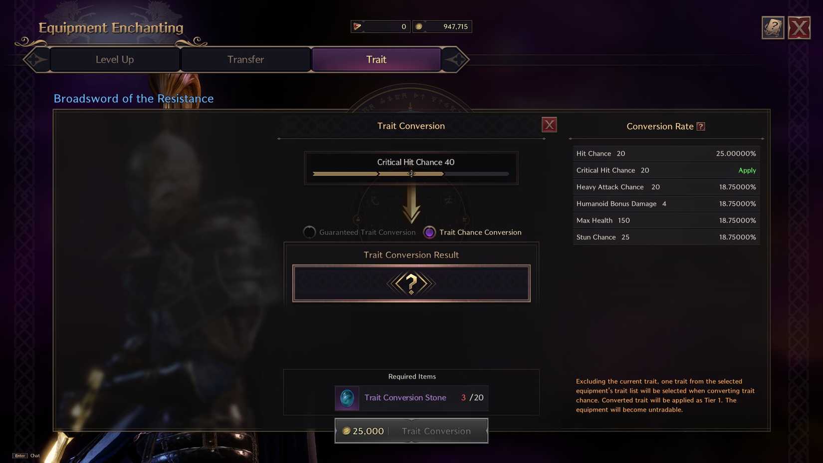 Trait Conversion in Throne and Liberty