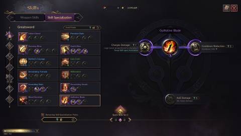 Guillotine Blade's specializations in Throne and Liberty