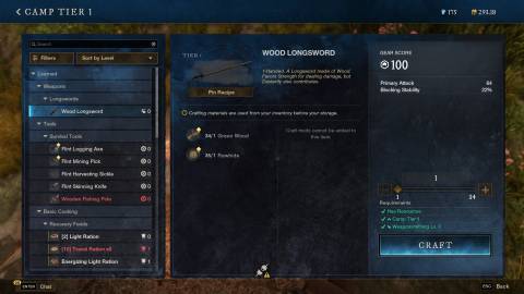 Cafting from a camp in New World Aeternum