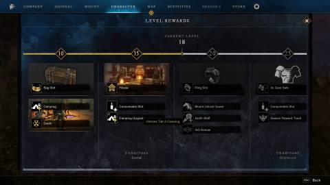 Leveling milestones in New World Aeternum