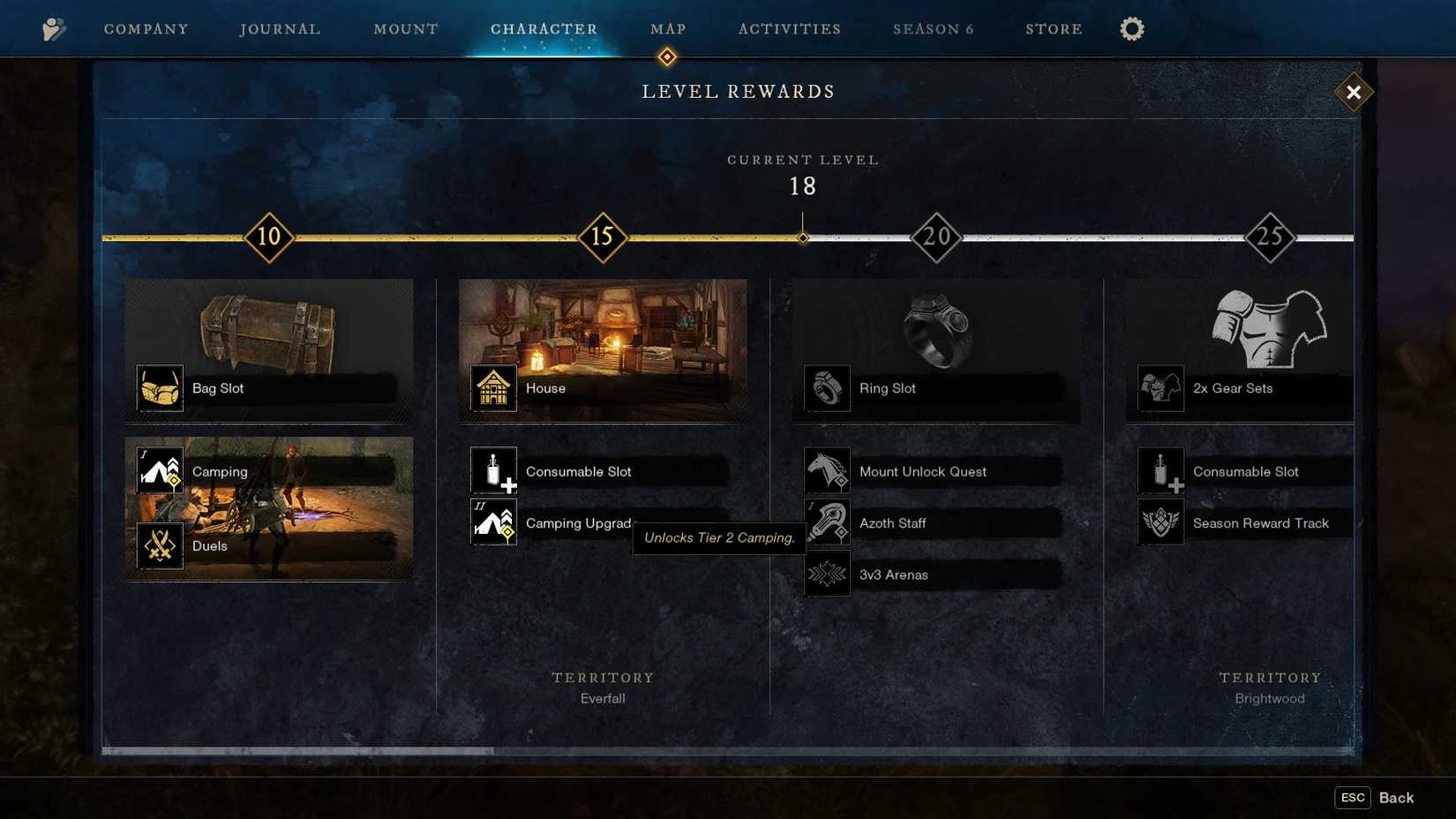 Leveling milestones in New World Aeternum