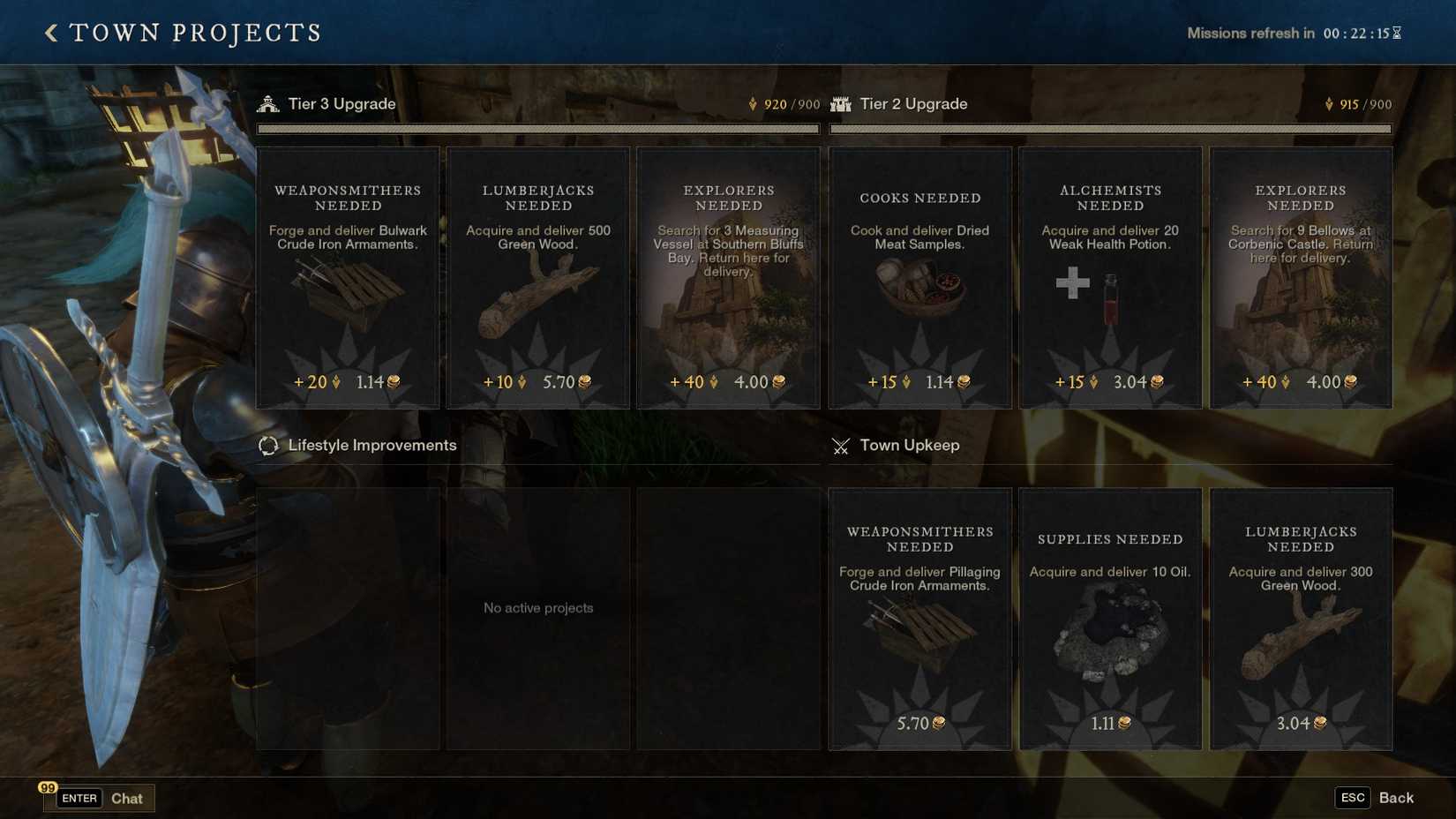 Town Project Board in New World Aeternum