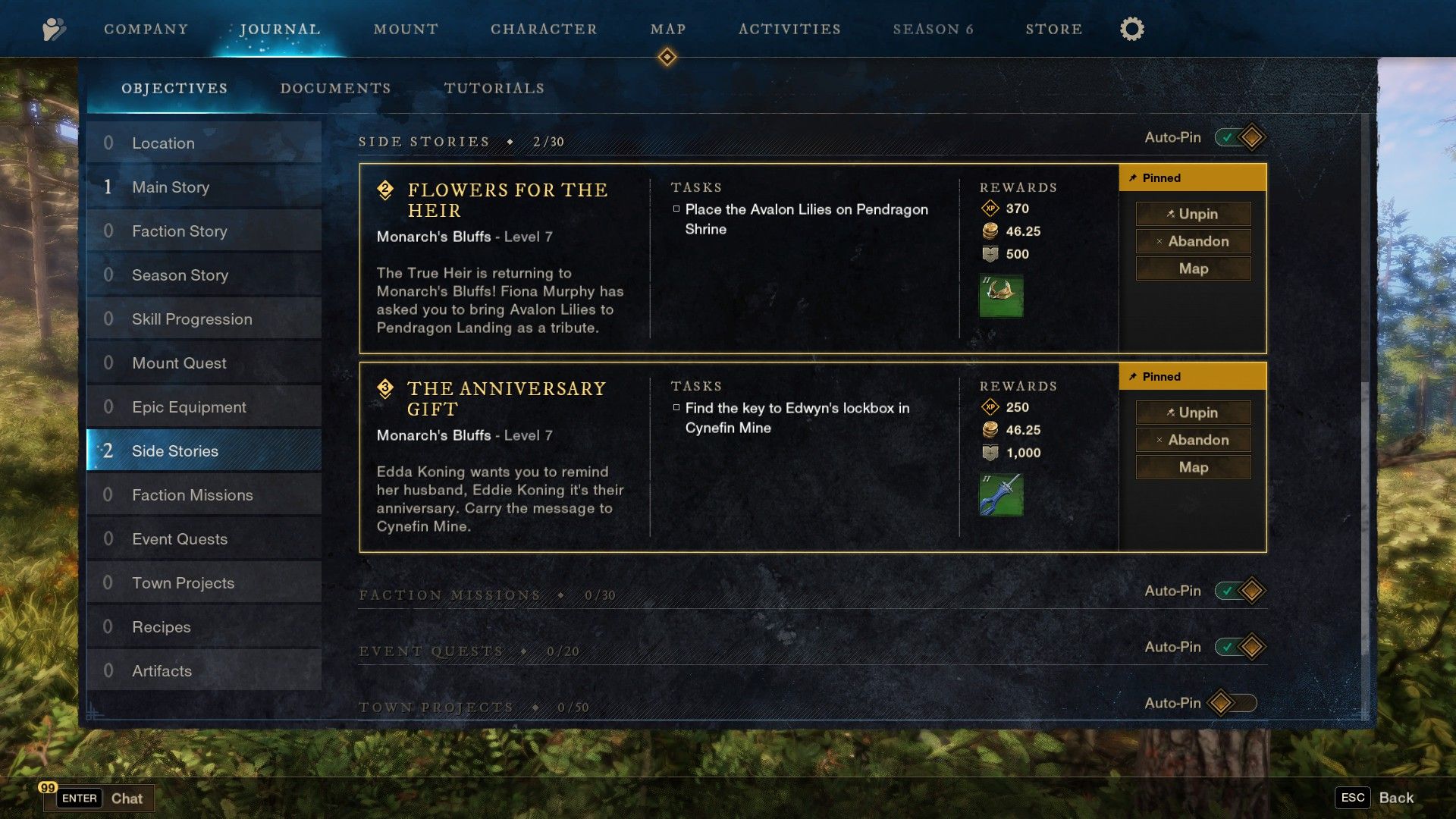 The Journal quests screen in New World Aeternum