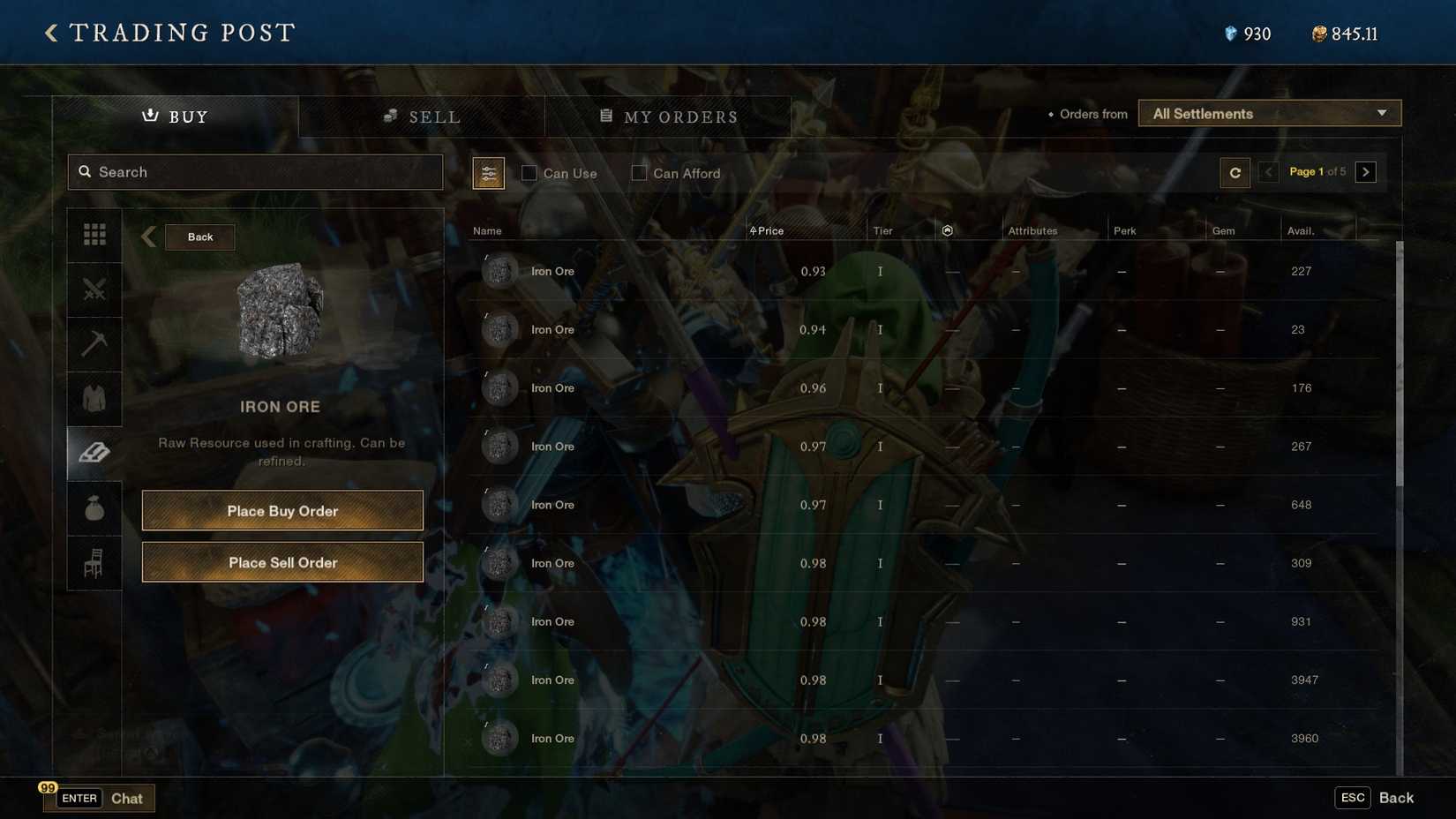 Iron in New World Aeternum Trading Post