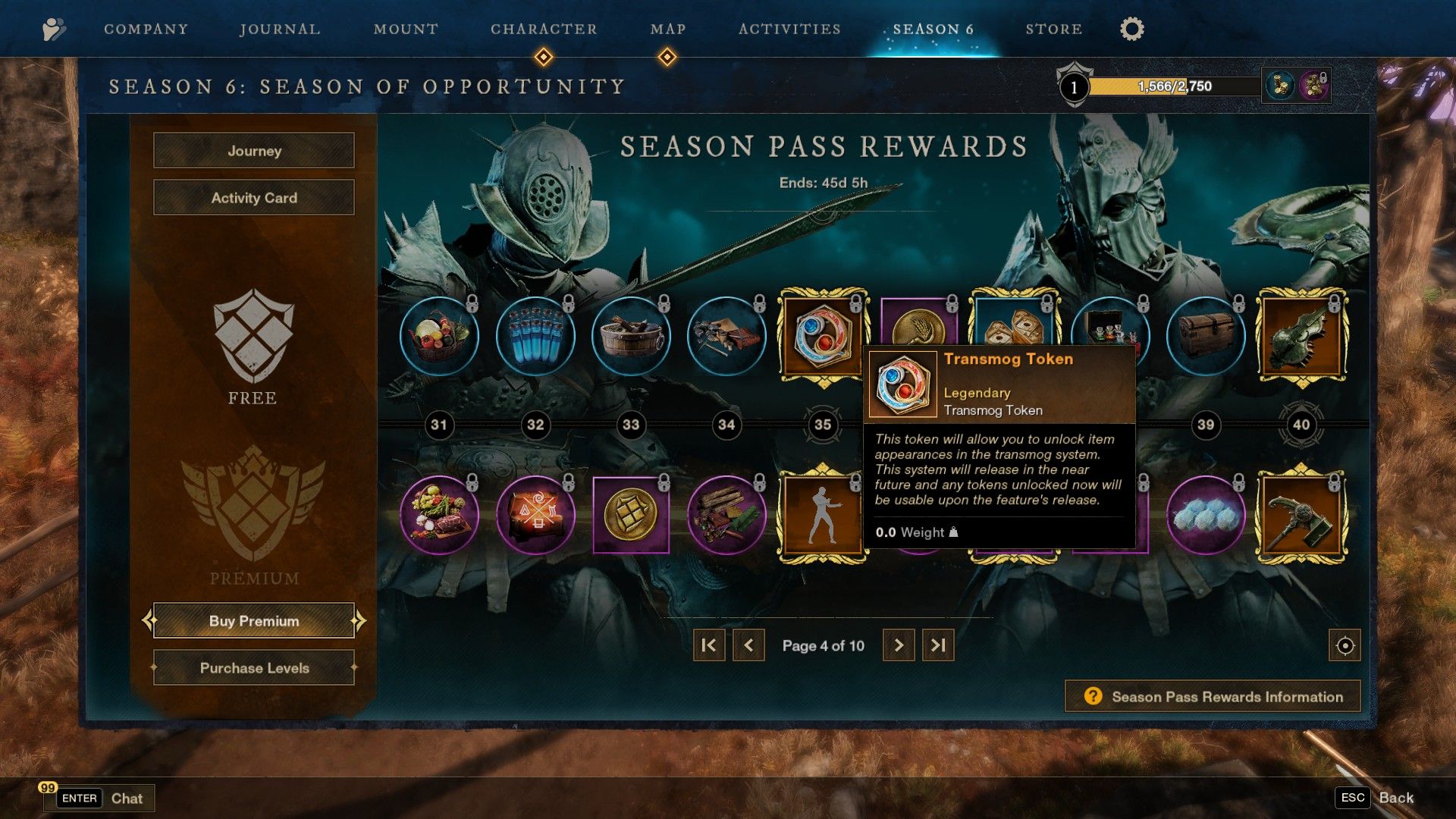 Transmog token in New World Season 6