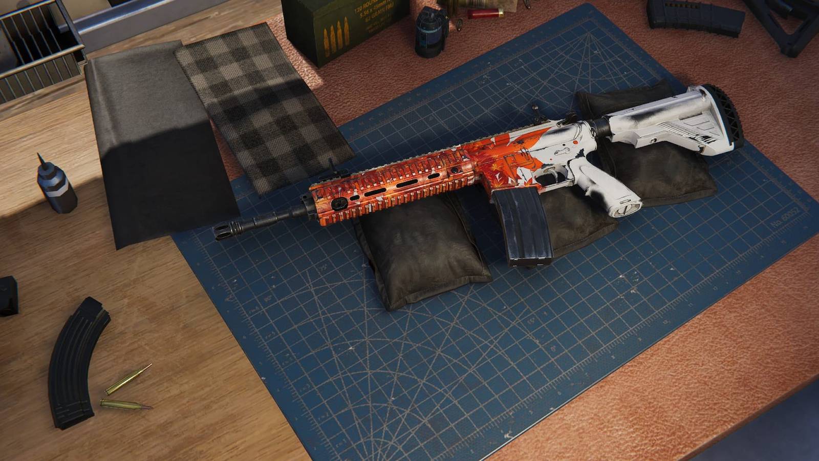 The M416 Autumn Equinox on a crafting table in Once Human