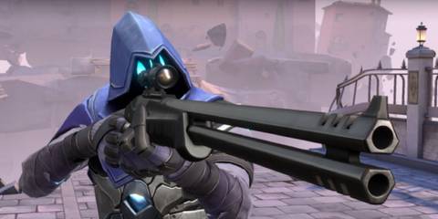 Valorant's Omen, an agent from the game using his weapon to attack the enemies