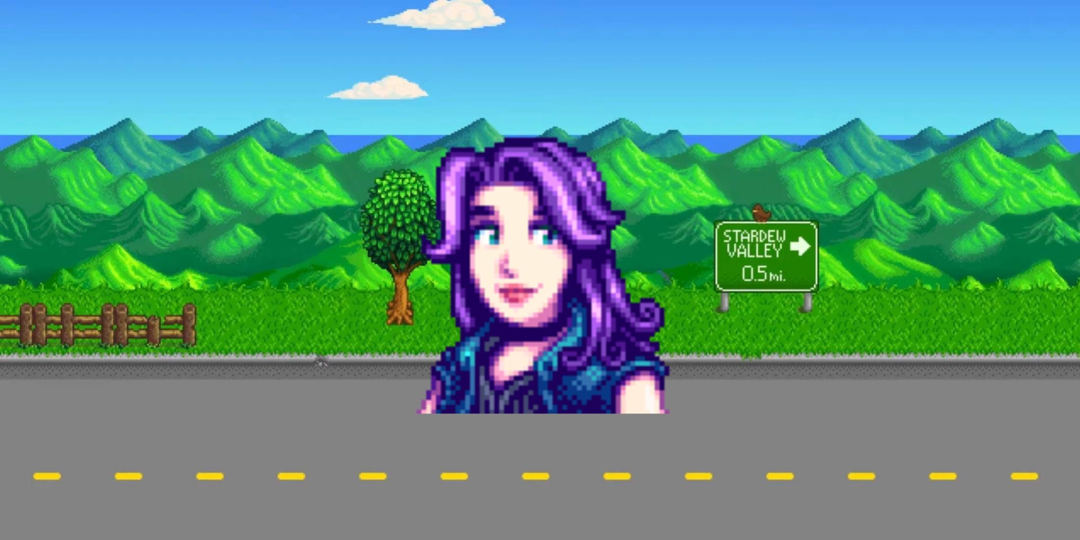 stardew valley - abigail portrait on stardew background