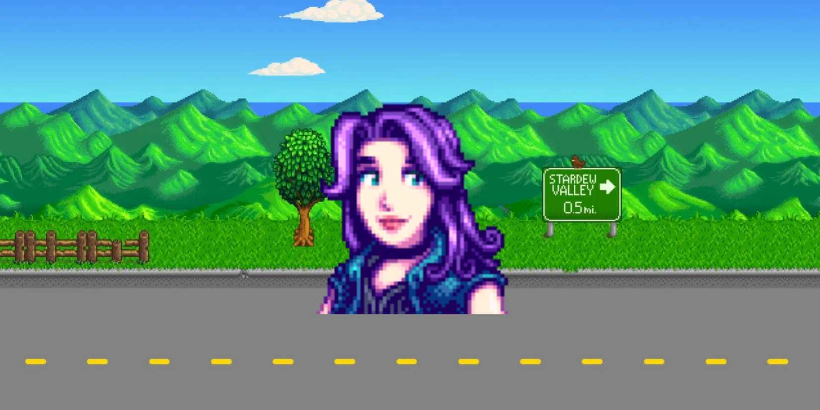stardew valley - abigail portrait on stardew background