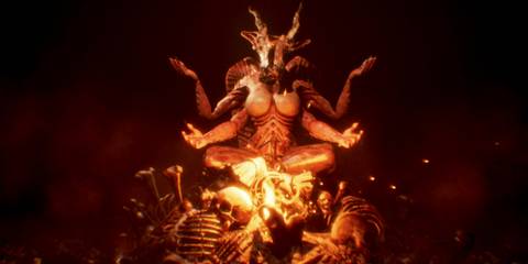 A demon atop a pile of bones in Agony