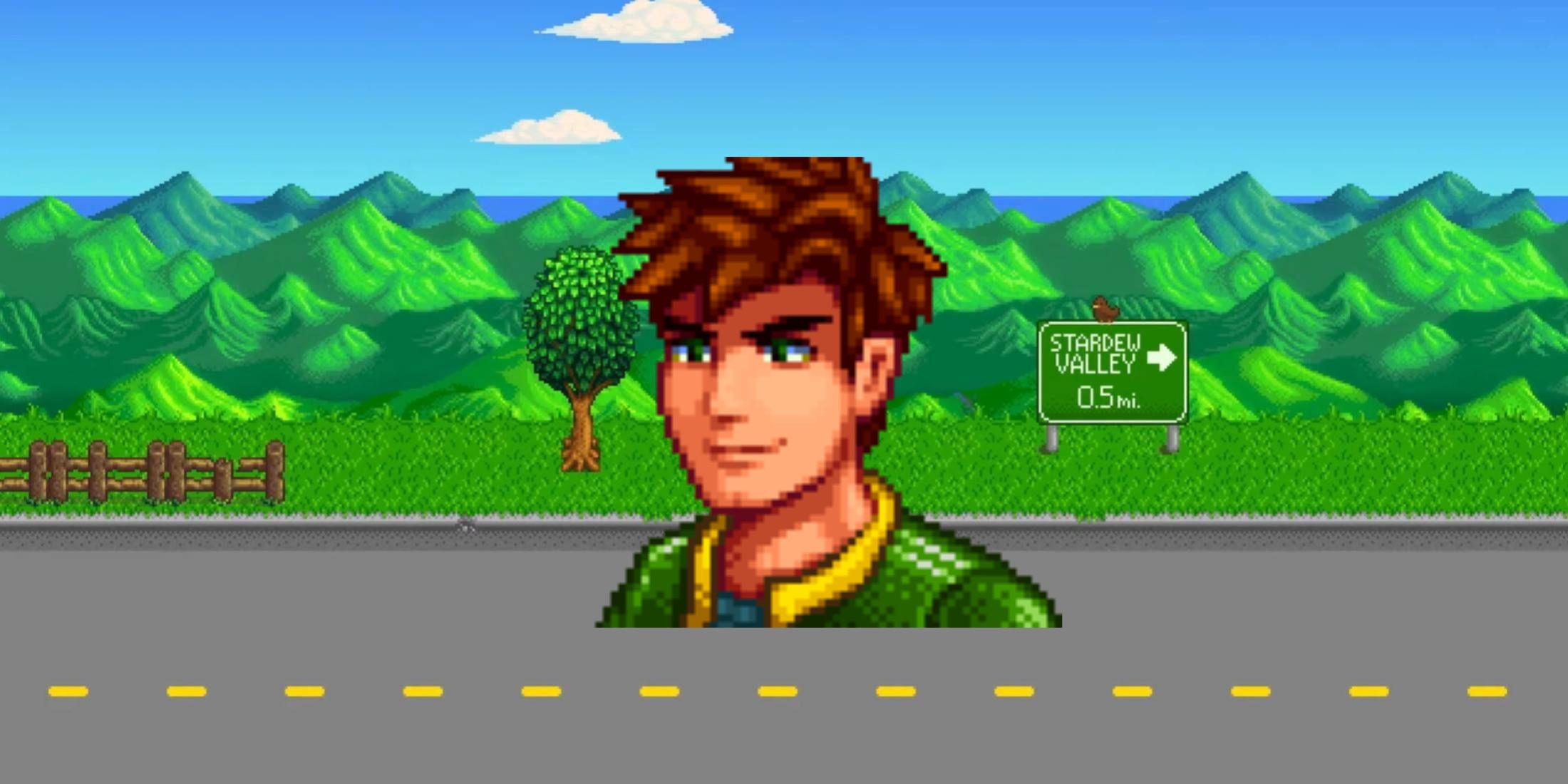 Stardew Valley - alex sprite on stardew background