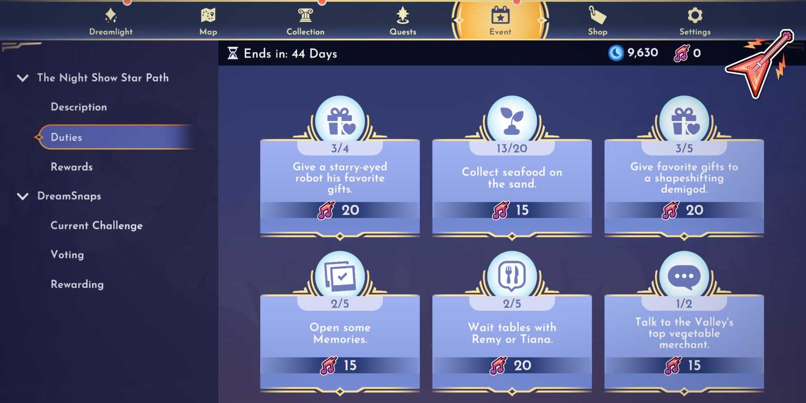 all duties in the night show star path in disney dreamlight valley
