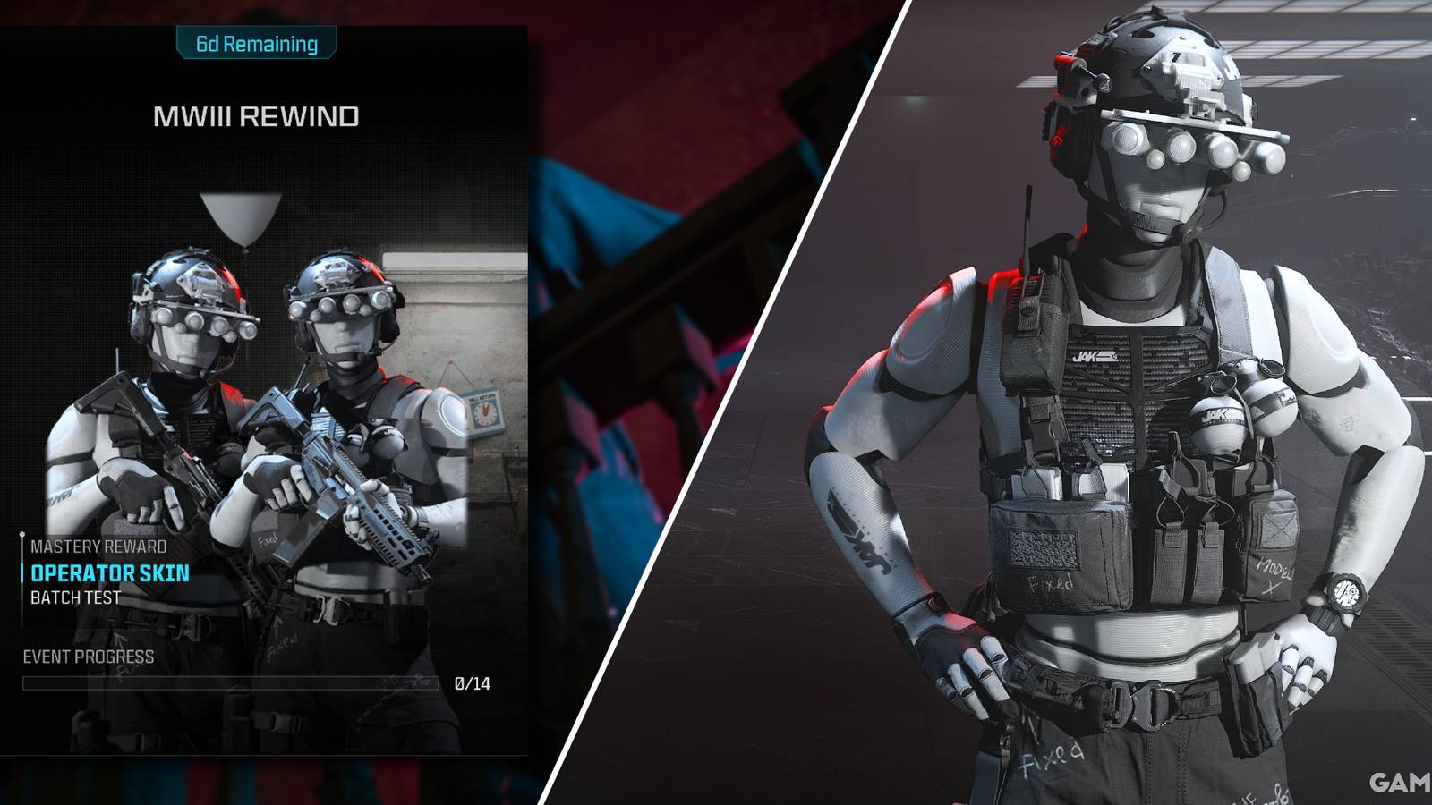 Screenshot showcasing the Batch Test Operator Skin Modern Warfare 3 