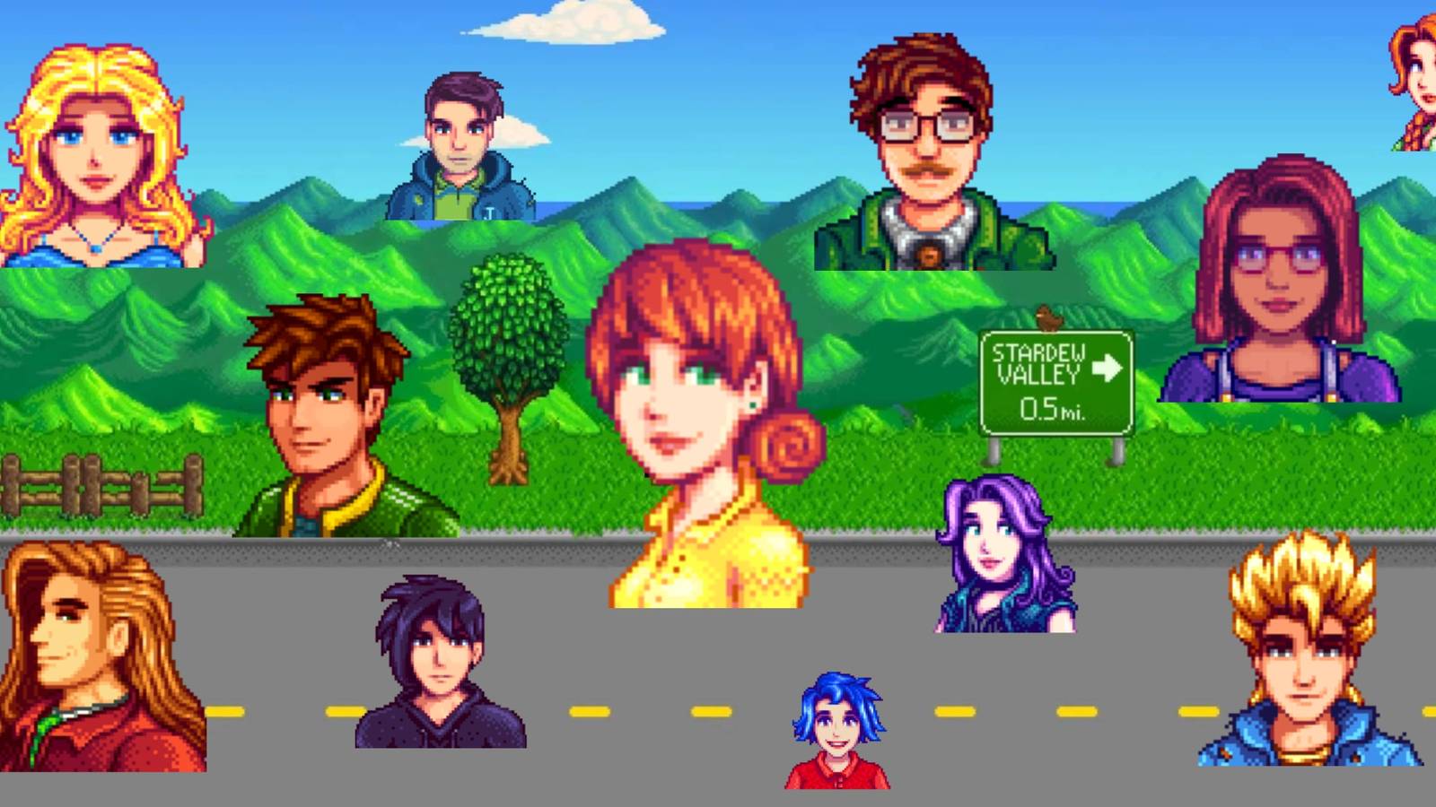 stardew valley - all stardew characters with stardew background