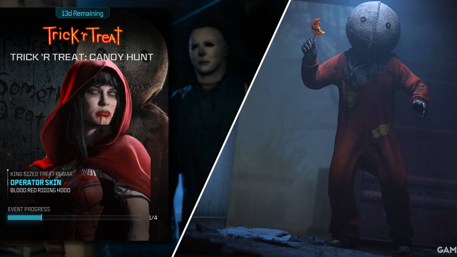 Split-image showcasing the Trick 'R Treat Candy Hunt Event in CoD MW3 & Warzone