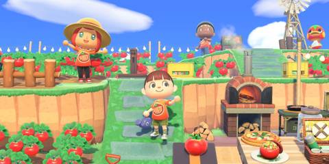 a farm with three player characters