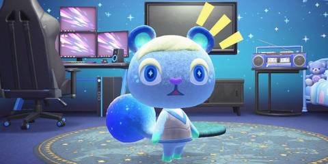 Animal Crossing New Horizons ACNH Ione indoors looking surprised