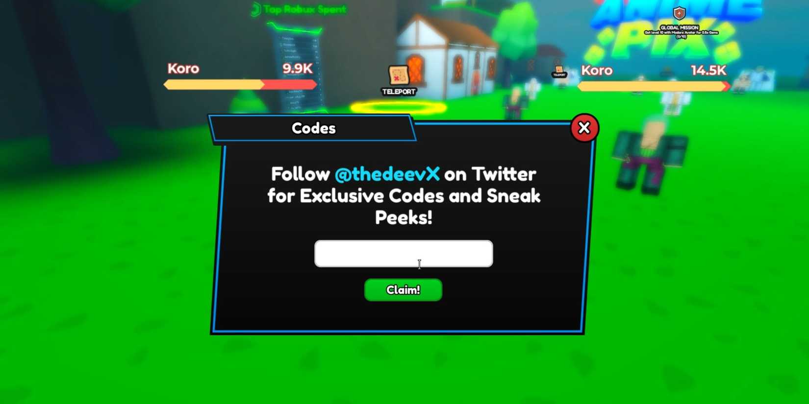 Anime Pix Simulator the codes tab