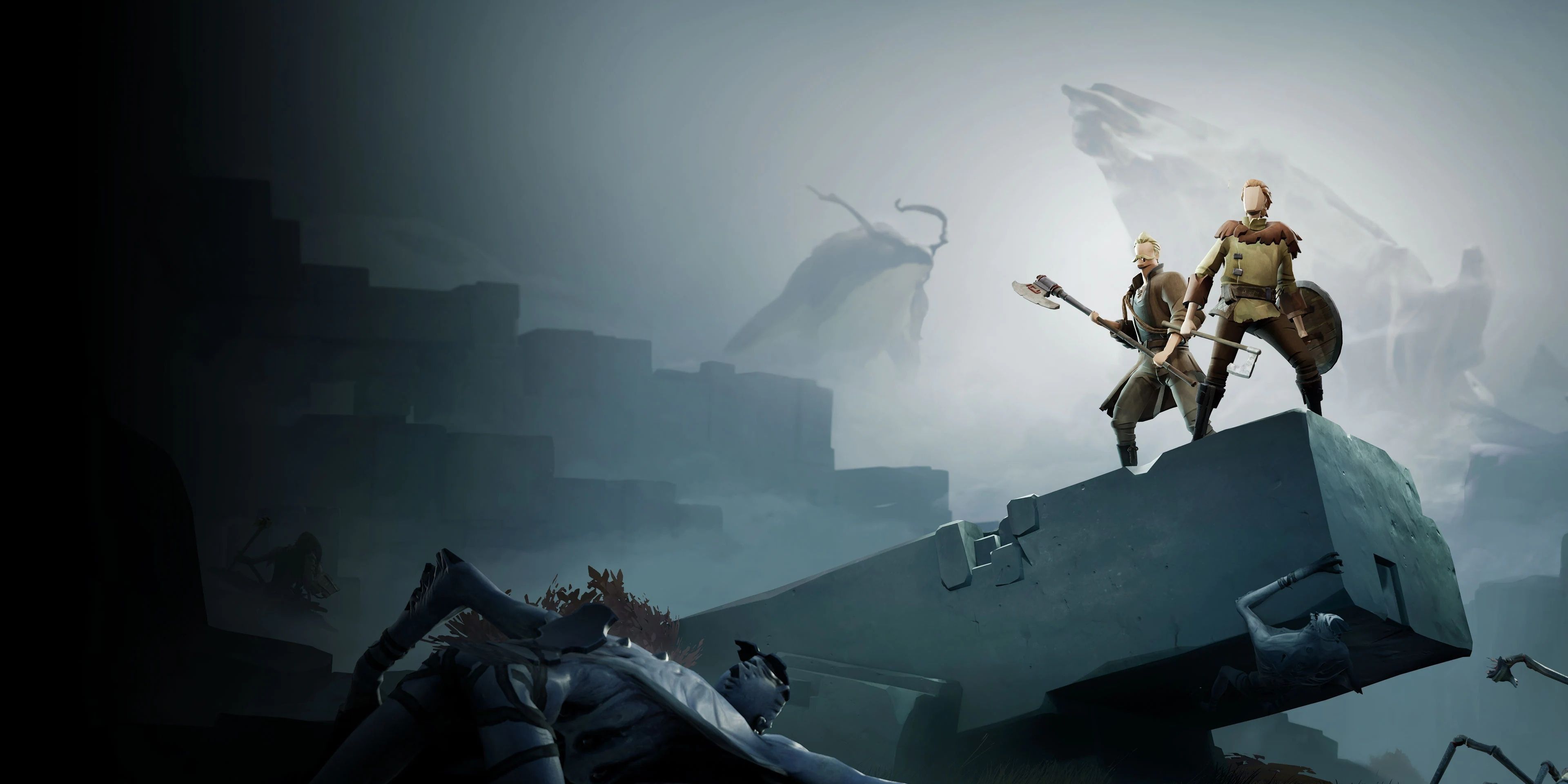 Official artwork depicting two characters from Ashen.