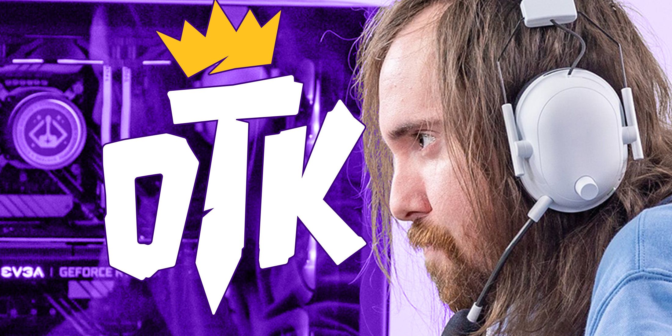 Asmongold looks at One True King OTK logo 2x1 composite