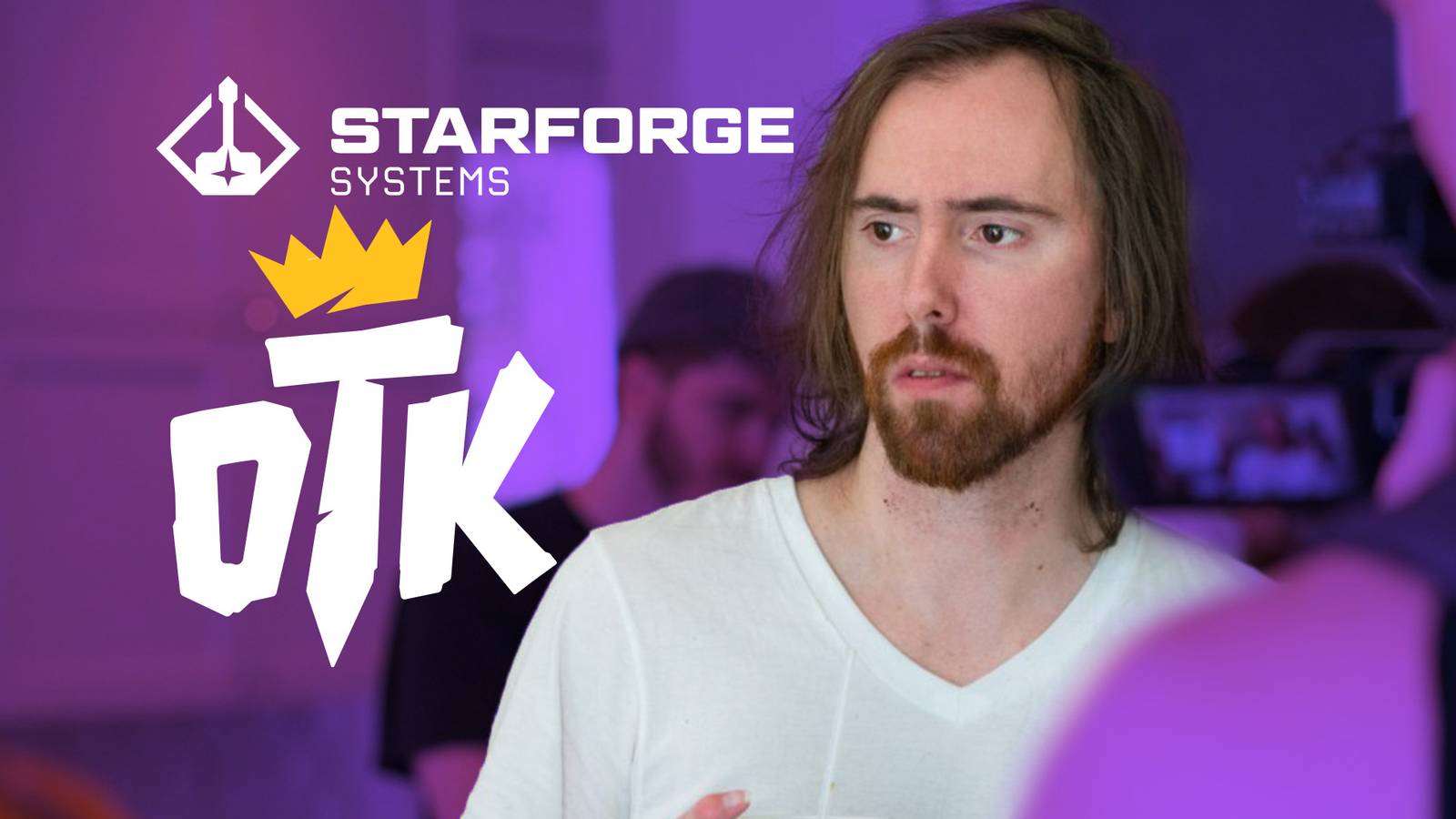 Asmongold next to Starforge Systems One True King OTK logos purple 2x1 composite