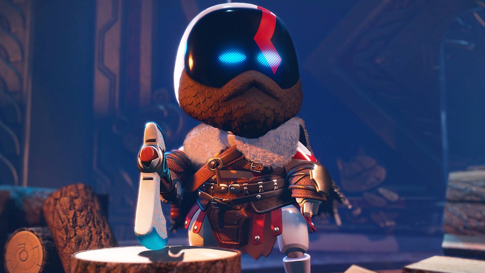 An Astrobot screenshot featuring Kratos bot with an axe