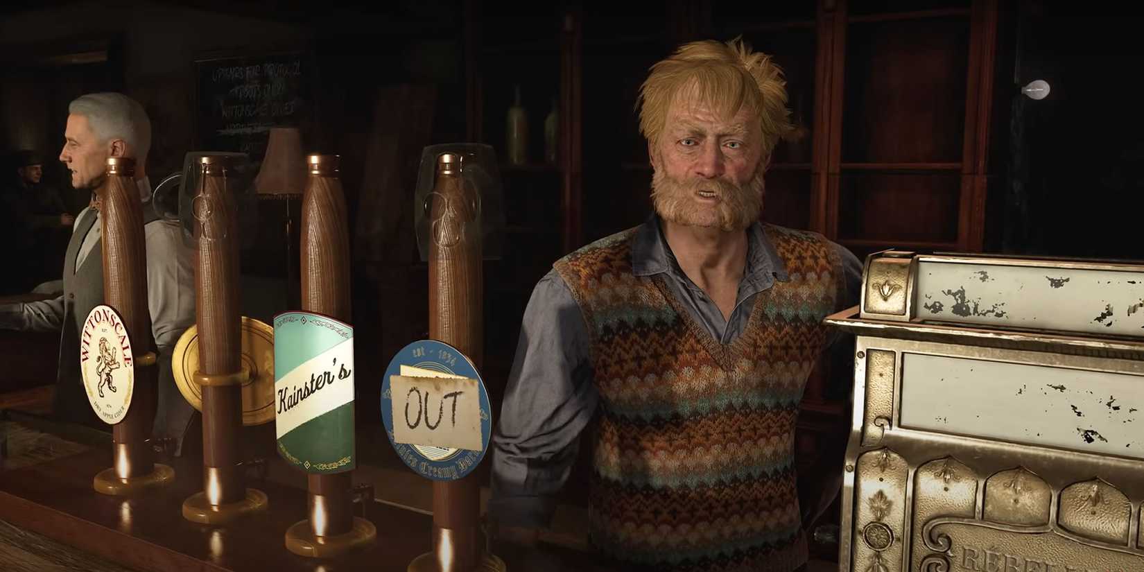 Atomfall NPC Nat Buckshaw behind the bar at the pub