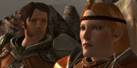 Close up of Aveline and Donnic from Dragon Age 2