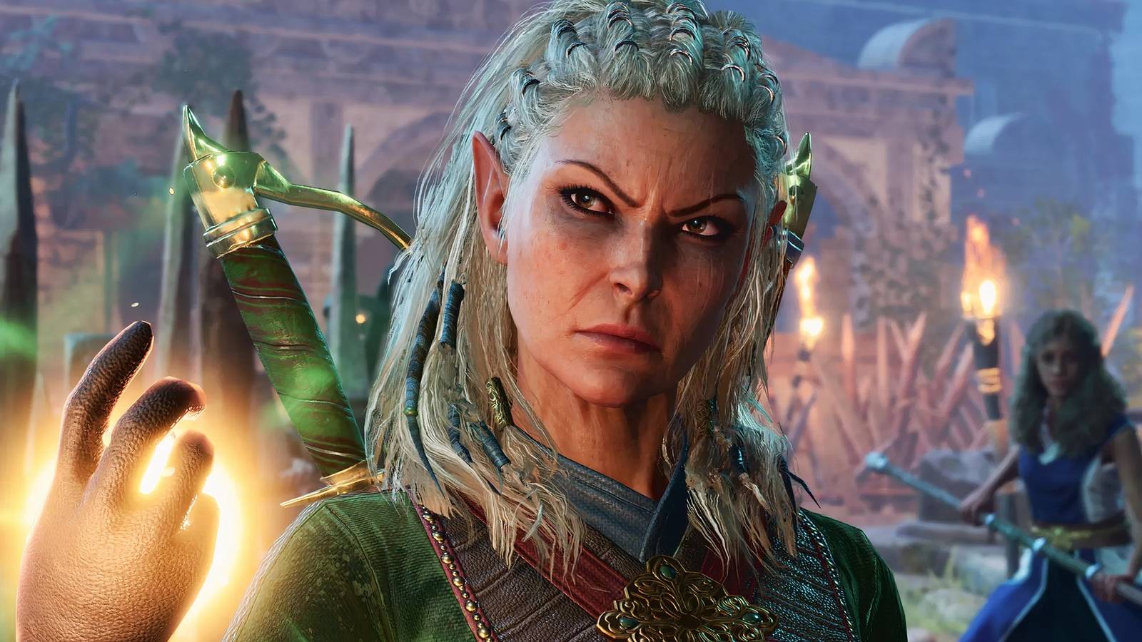 A Baldur's Gate 3 character with a glowing hand