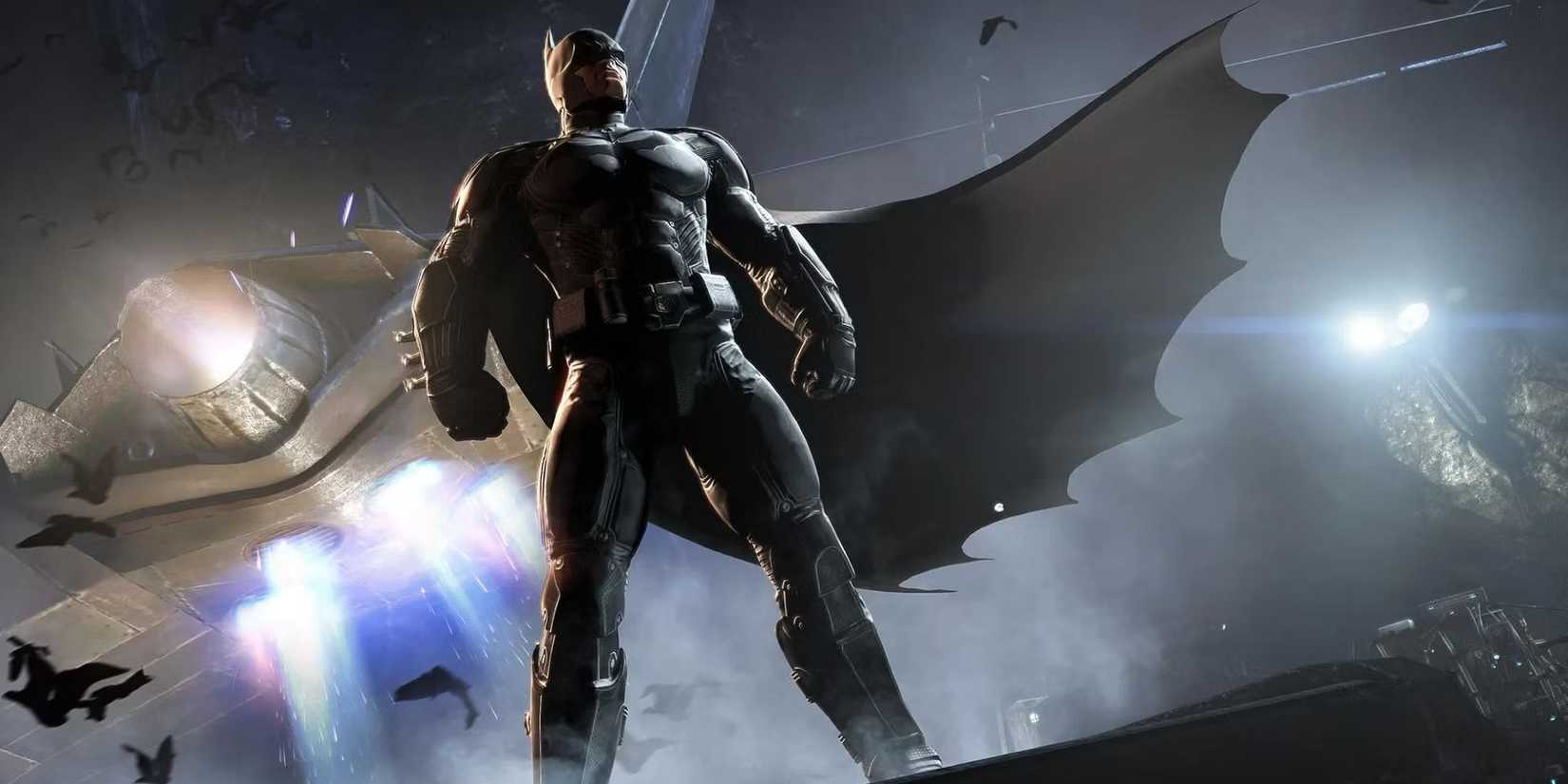 Batman standing in front of his Batwing in Batman: Arkham Origins.