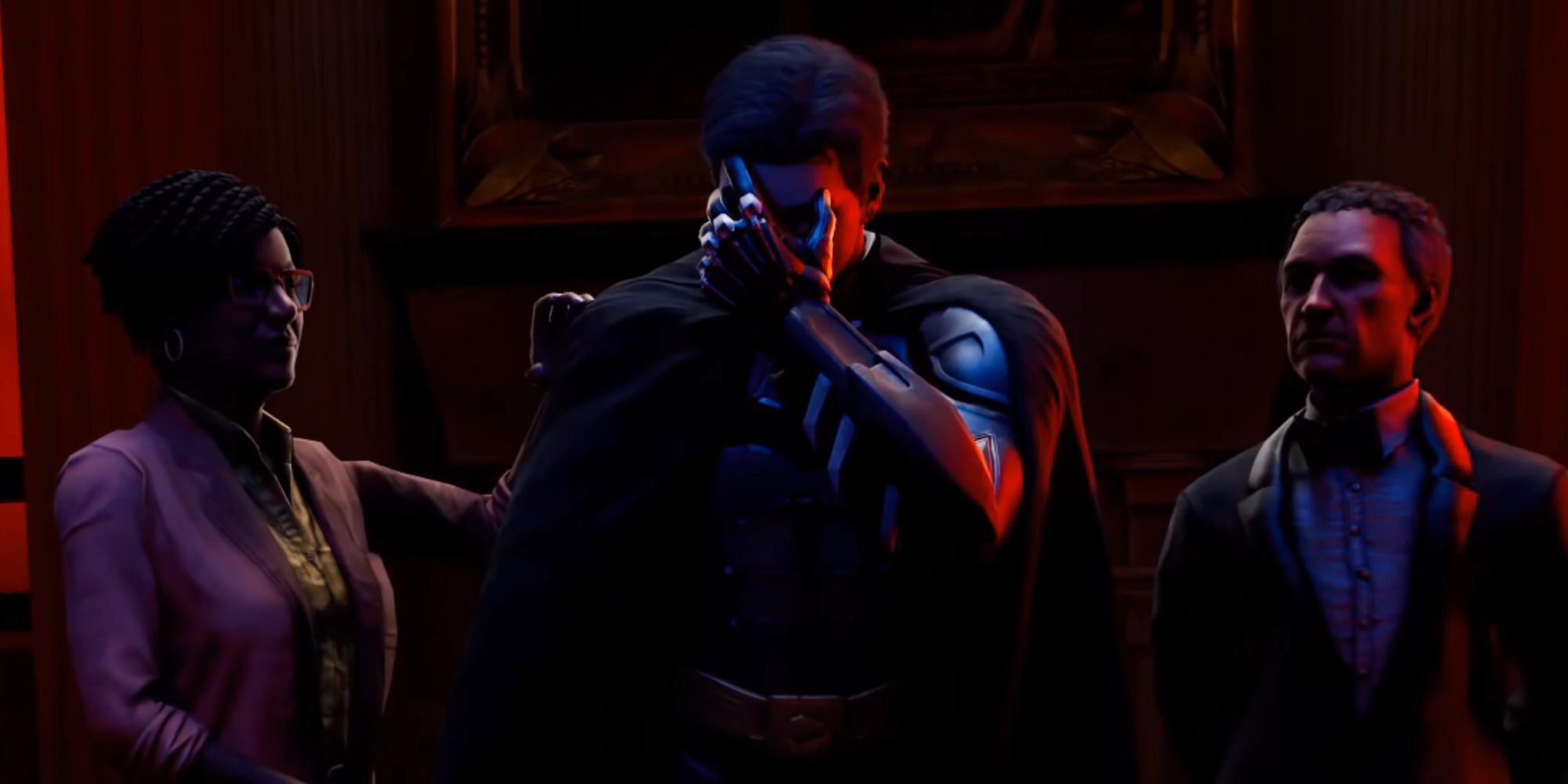 Alfred and Leslie consoling Batman in Batman: Arkham Shadow